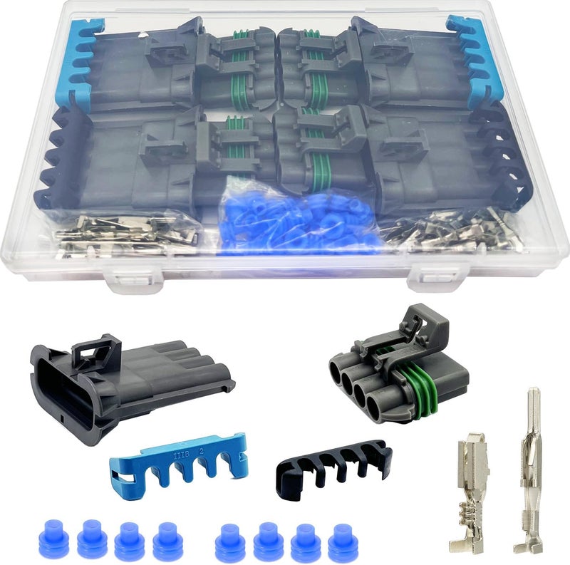 Twippo 14-12 AWG 4 Pin Connector Weather Pack Connectors Kit 4 Wire Waterproof Automotive Electrical Plug Connectors Quick Connect and Disconnect (4 Sets) - Image 1